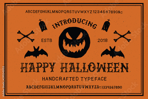  Retro Styled Halloween Font. Vintage Hand Drawn Typeface Duo. Inspired by Old Comic Books and Scary Movie Posters. Vector Illustration