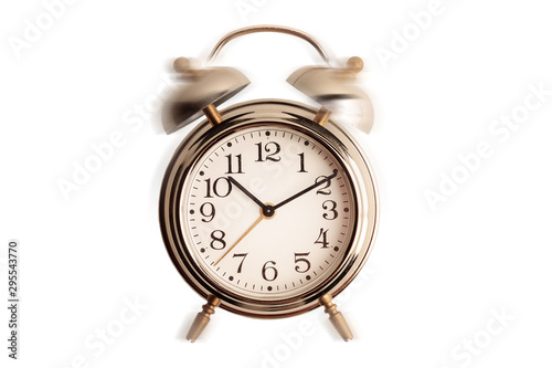 metal vintage alarm clock with bells isolated on white background