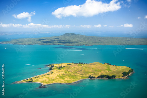 Rangitoto and Browns islands high angle view