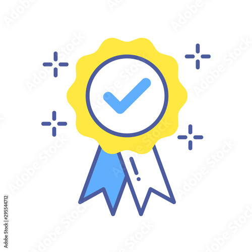 Approved medal, reward color line icon. Successful quality concept. Certified, validation element. Sign for web page, mobile app.