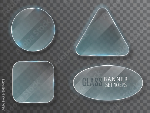 Glass transparent banners set. Vector glass plates with a place for inscriptions isolated on transparent background. Flat glass. Realistic 3D design. Vector transparent object 10 eps