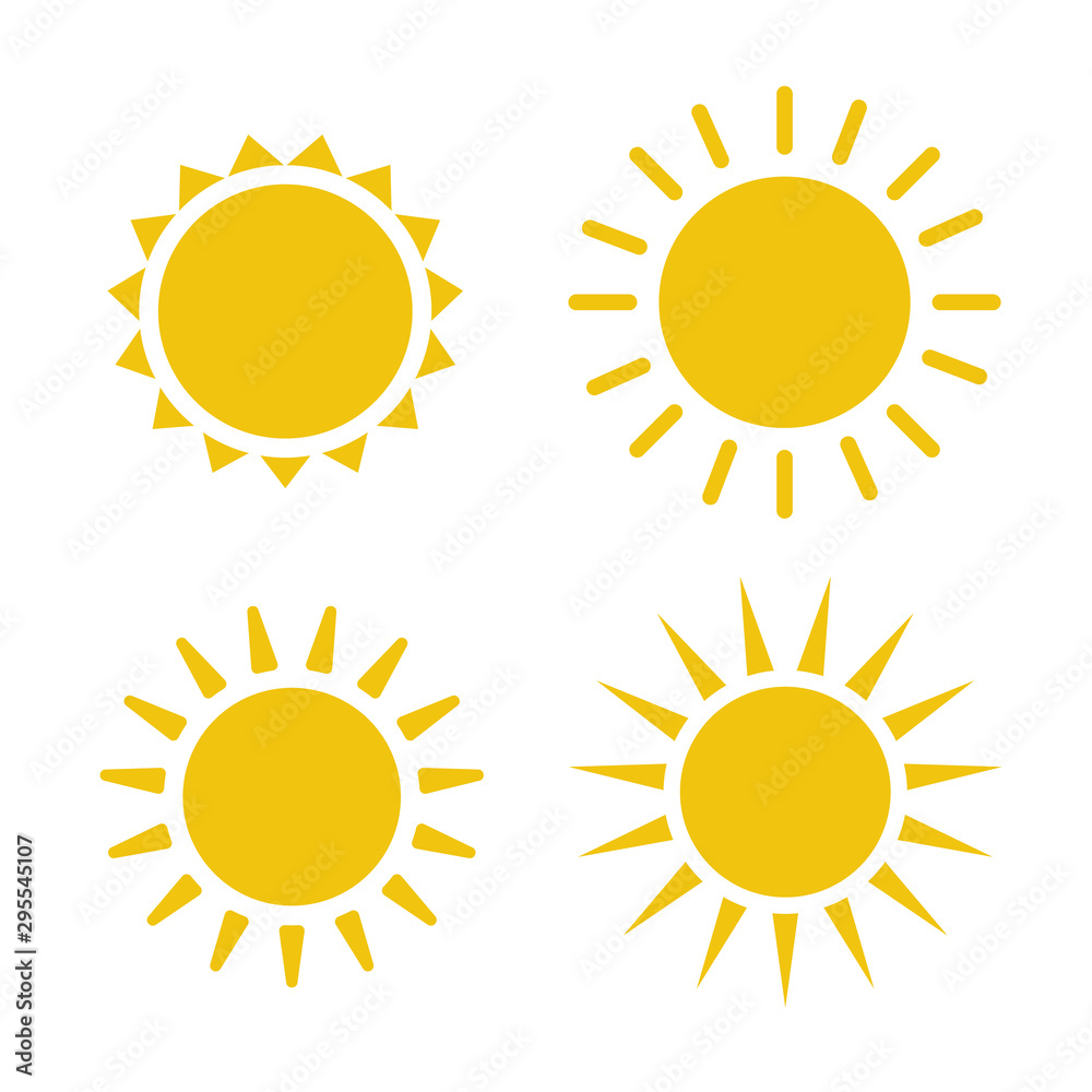 Sun icon illustration. Sunshine isolated set. Sun logo vector - obrazy, fototapety, plakaty 