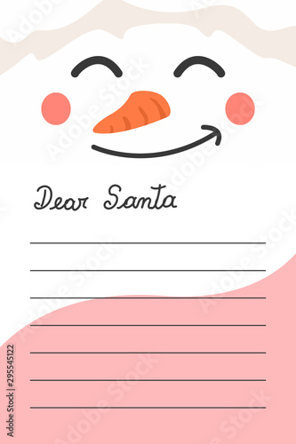 Christmas card letter to send message to Santa Claus Snowman