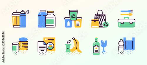 Zero waste color linear icons set