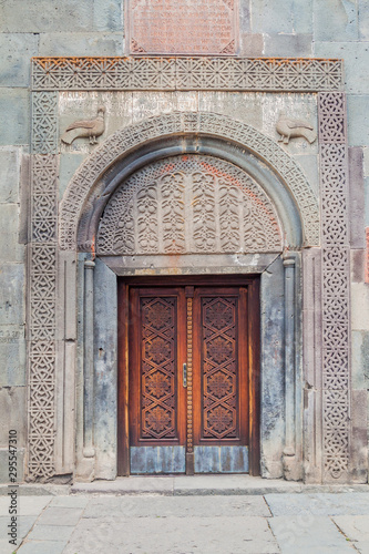 Door of the church at Geghard monastery in Armenia