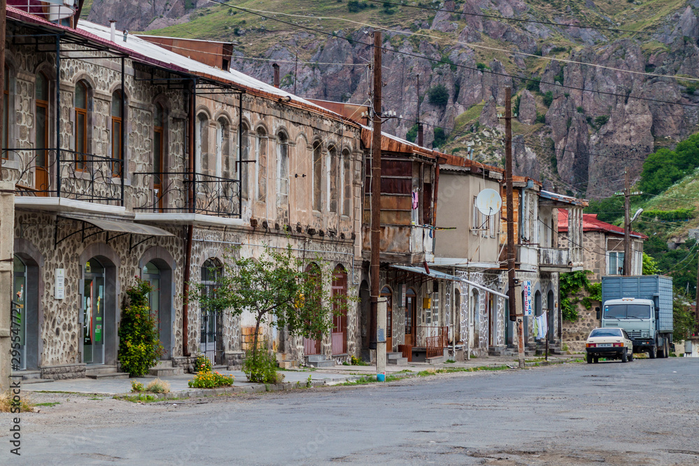 GORIS, ARMENIA - JULY 9, 2017: Old houses in the centre of Goris, Armenia