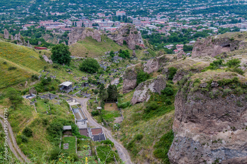 Aerial view of cemetery in Goris town, Armenia