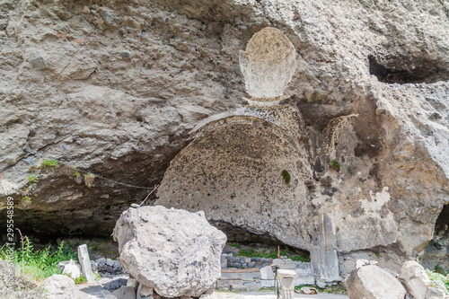 Ruins of cave monastery Vanis Kvabebi carved into a cliff, Georgia photo