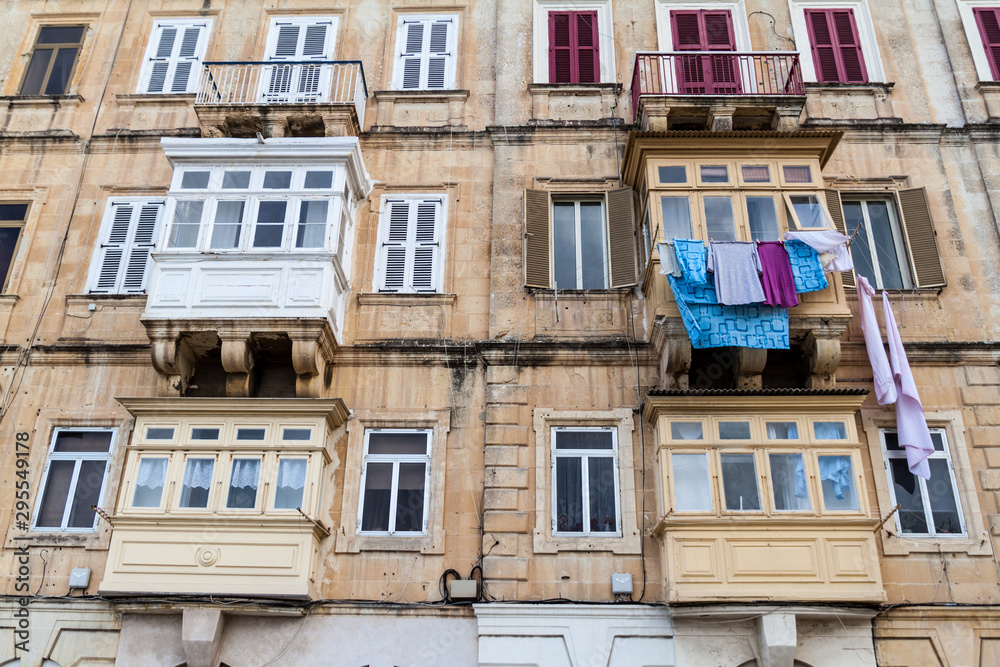 Typical Maltese balconies (gallarija) in Valletta, Malta