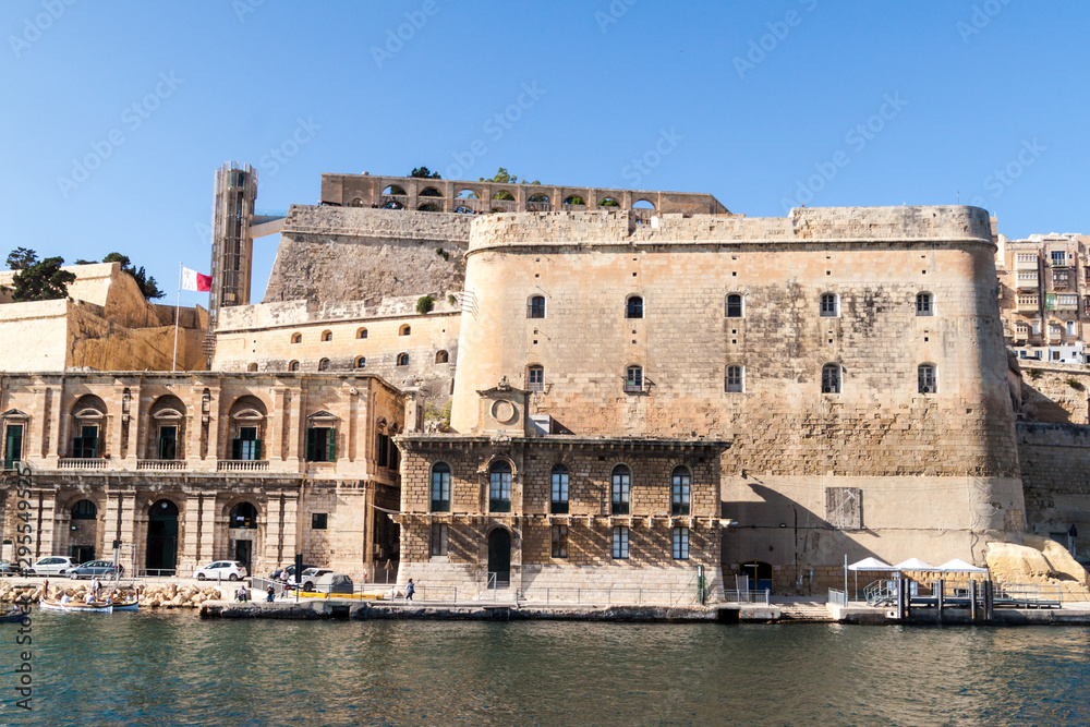 Barrakka Lift  and the fortification of Valletta at the Grand Harbour, Malta