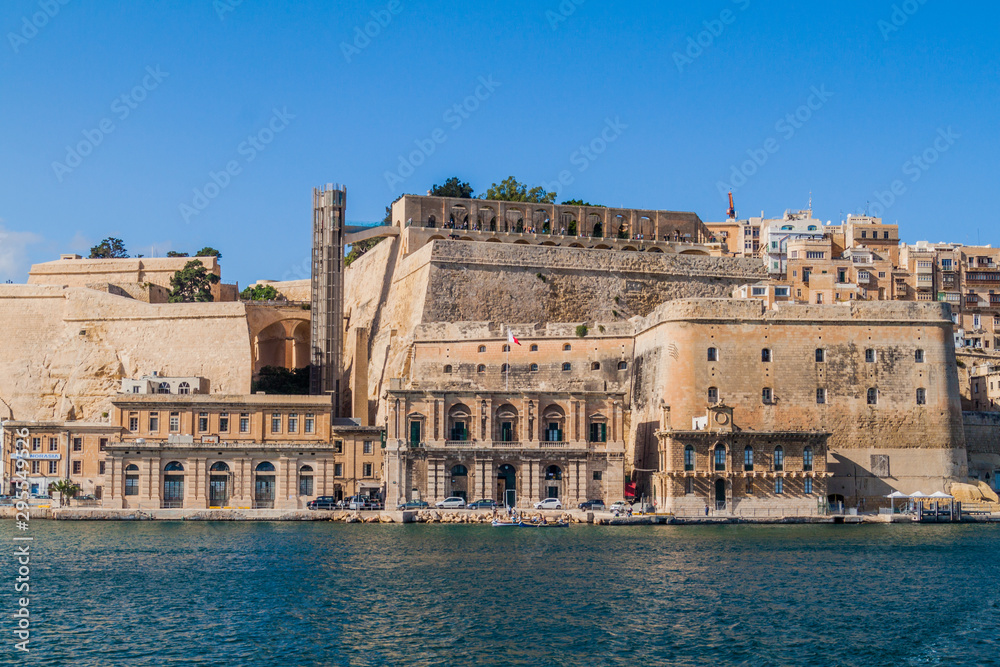 Barrakka Lift  and the fortification of Valletta at the Grand Harbour, Malta