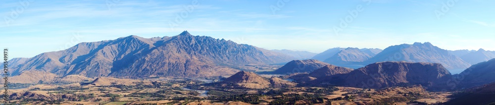 Queenstown New Zealand, mountains and rolling hills Queenstown New Zealand, mountains and rolling hills