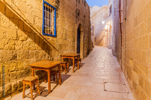 Narrow street in the Cittadella, citadel of Victoria, Gozo Island, Malta