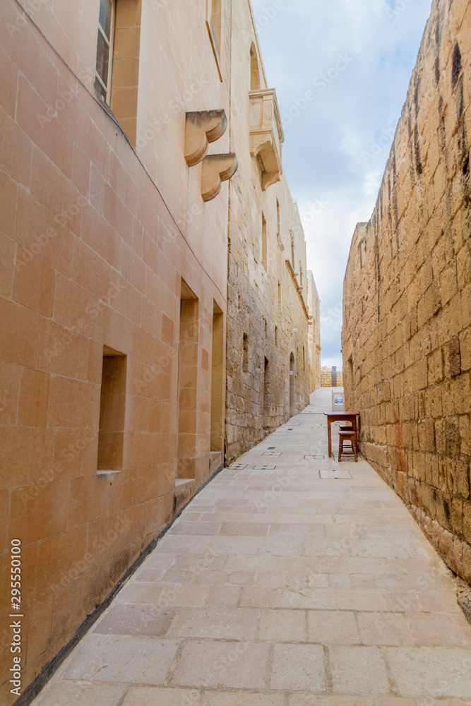 Street in the Cittadella, citadel of Victoria, Gozo Island, Malta