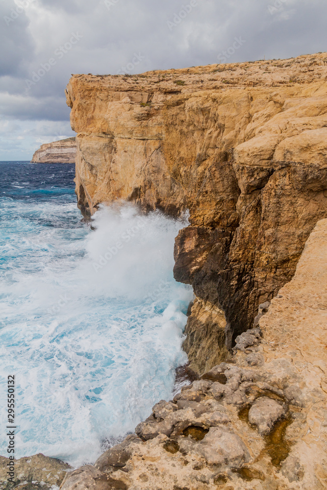 Cliffs of Dwejra, location of the collapsed Azure Window on the island of Gozo, Malta