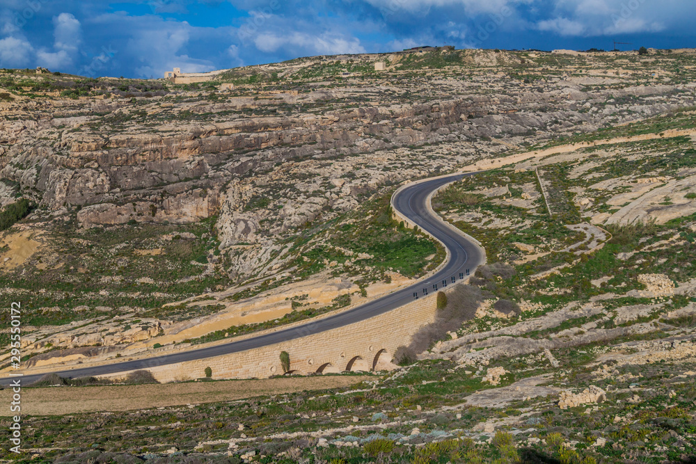 Road to Dwejra on the island of Gozo, Malta