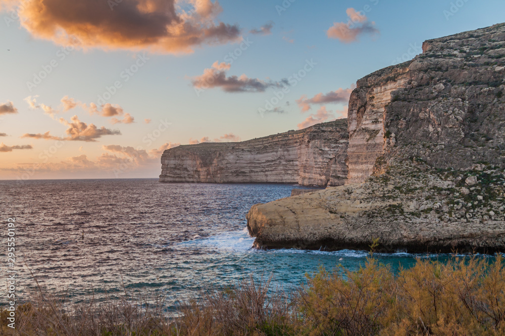 Cliffs at the Xlendi Bay on the island of Gozo, Malta