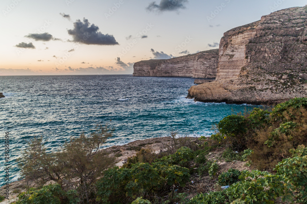 Cliffs at the Xlendi Bay on the island of Gozo, Malta
