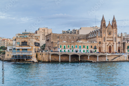 Sliema waterfront with the Church of Our Lady of Mount Carmel, Malta