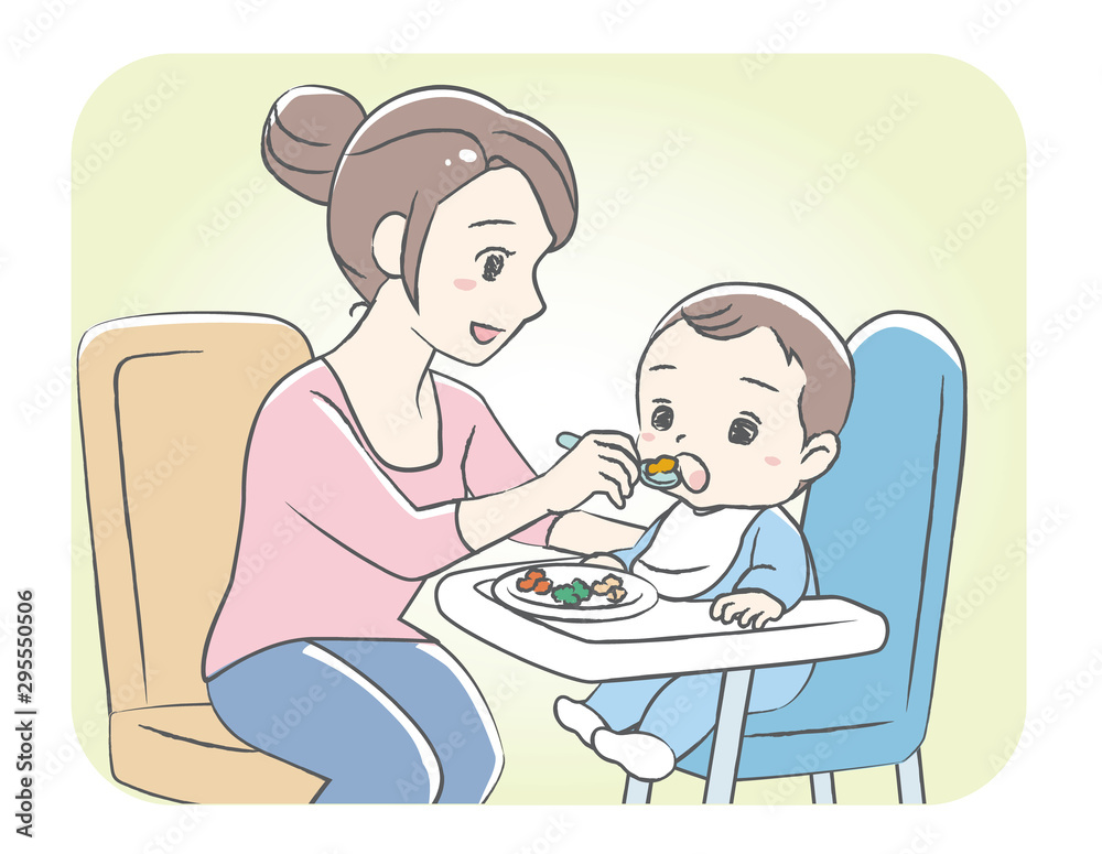 Mother is feeding her baby. Vector illustration. Mother is feeding her baby. Vector illustration.