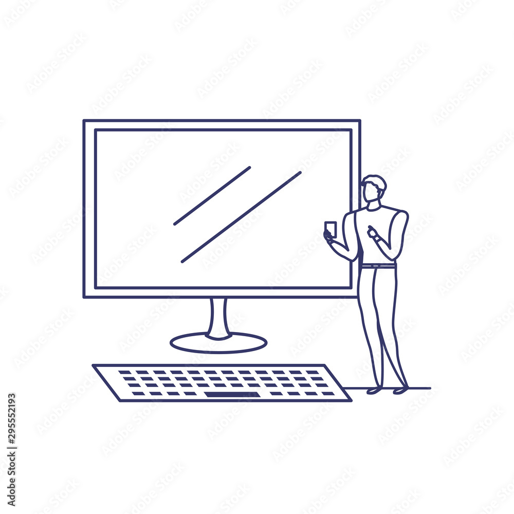 Vector Silhouette Man And Computer