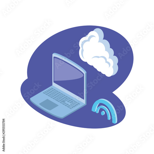 open laptop with cloud information