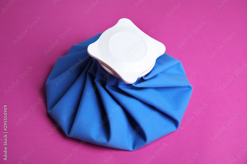 Ice pack on purple background. Cold compress Ice pack on purple background. Cold compress