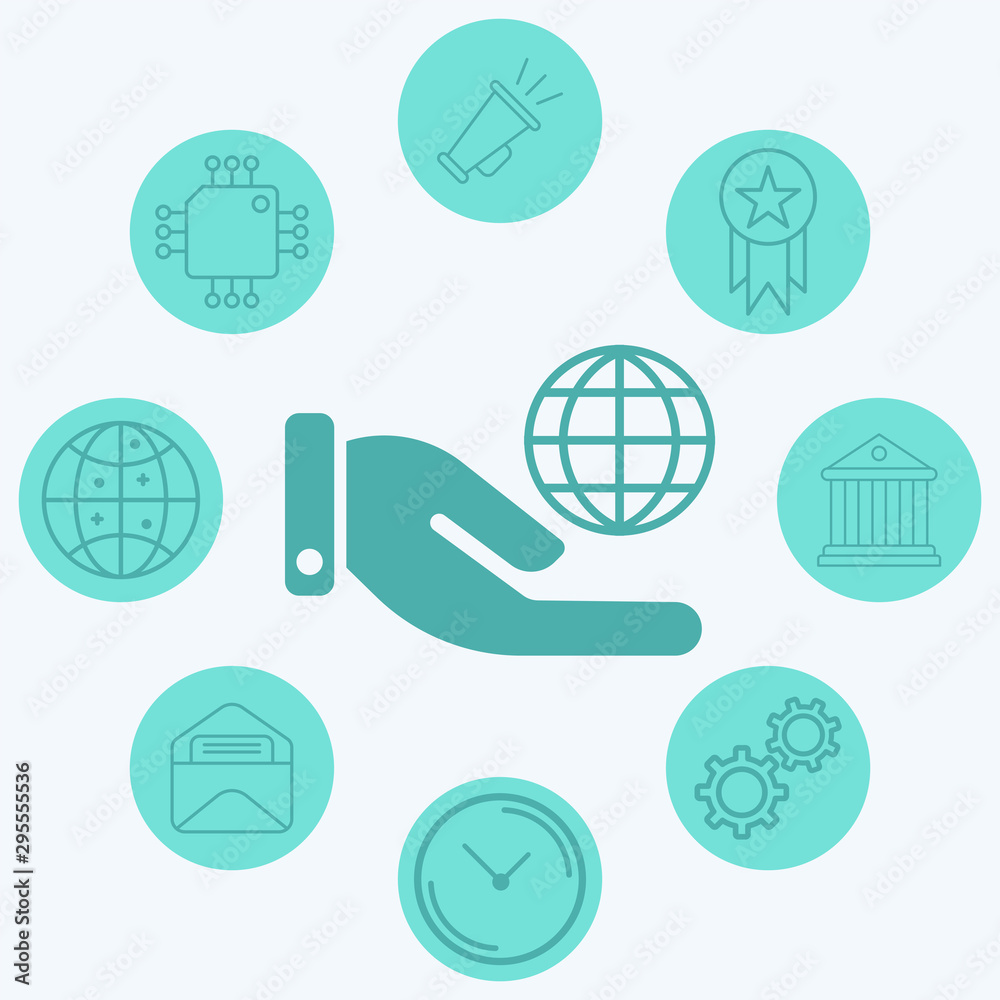 Hand with globe vector icon sign symbol Hand with globe vector icon sign symbol