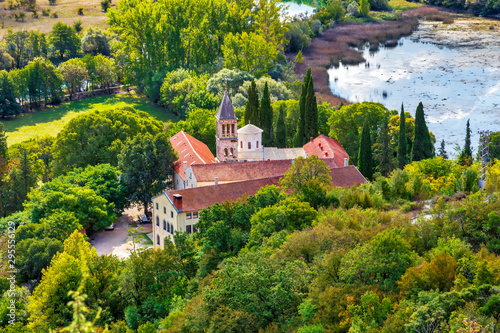 Krka monastery. 14th century Serbian Orthodox Church monastery dedicated to the St. Archangel Michael. Endowment of princess Jelena Nemanjic Subic. Located in Krka National Park, Croatia. Image photo