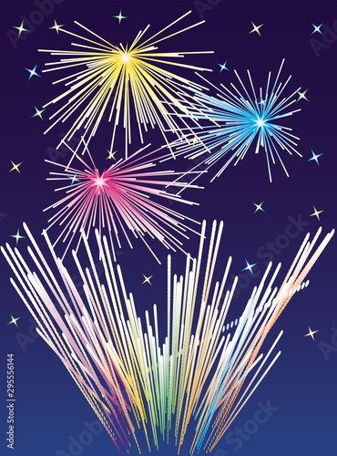 Fireworks background. Vector colored New Year or Christmas rockets sparkle banner