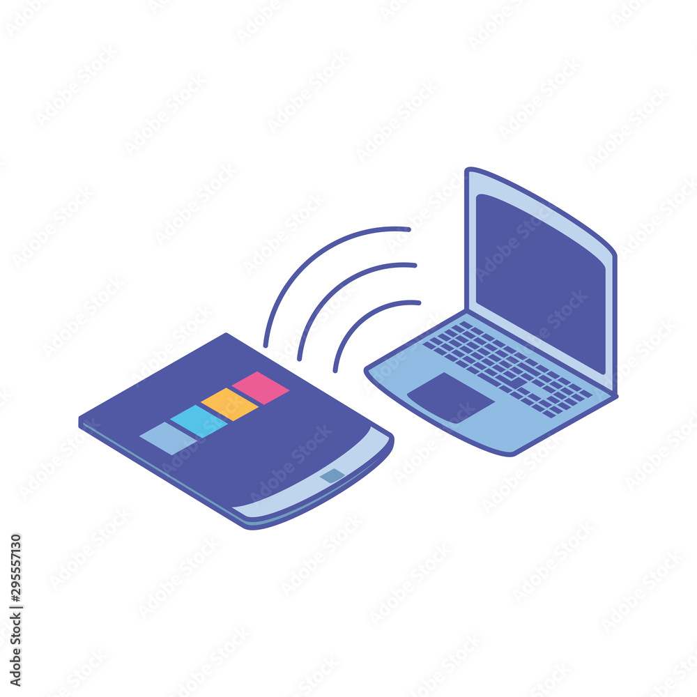 open laptop with smartphone screen open laptop with smartphone screen