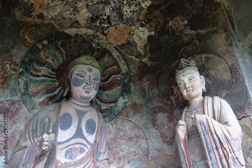 Maijishan Cave-Temple Complex in Tianshui city, Gansu Province China. A mountain with religious caves on the Silk Road