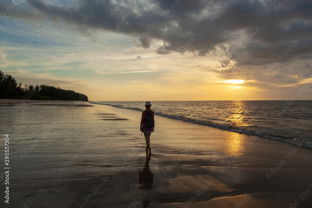 Sunset on a tropical, sandy beach of Kho Kho Khao, Thailand