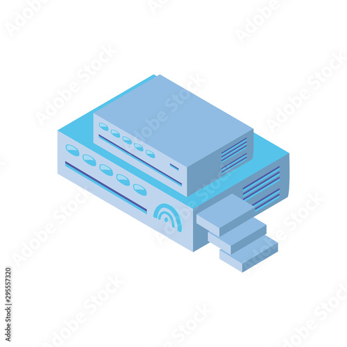 wireless router multimedia o tv box receiver on white background