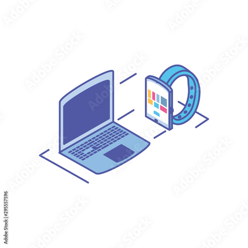 open laptop with smart watch on white background © djvstock
