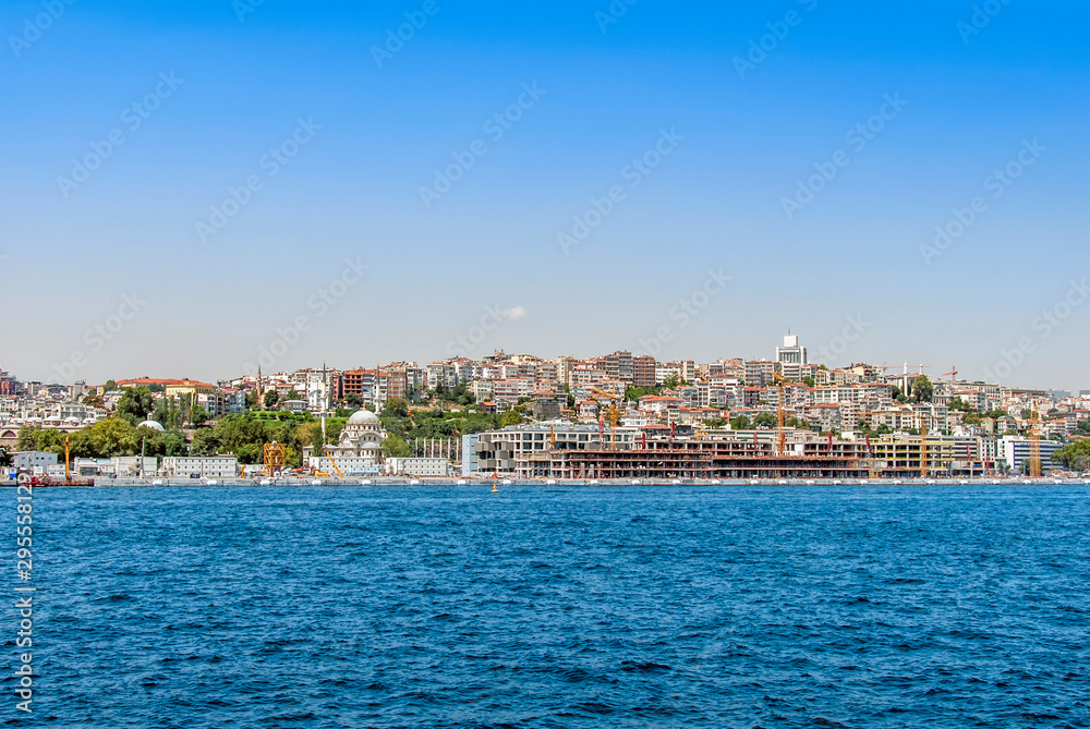 Istanbul, Turkey, 29 June 2019: Karakoy Galata Port and Nusretiye Mosque.