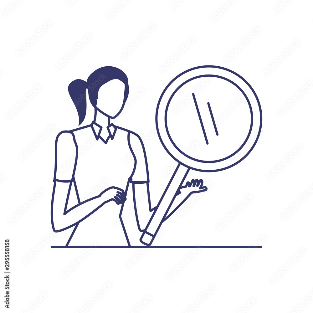 Fototapeta premium silhouette of woman with magnifying glass in white background