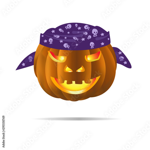 Halloween carved Jack-o ' - lantern bandana with skulls for a fun filled holiday. Vector illustration.