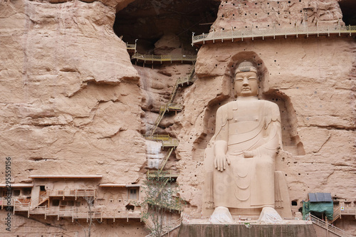 Ancient Chinese Buddha Statue at Bingling Cave Temple in Lanzhou Gansu China. UNESCO World heritage site