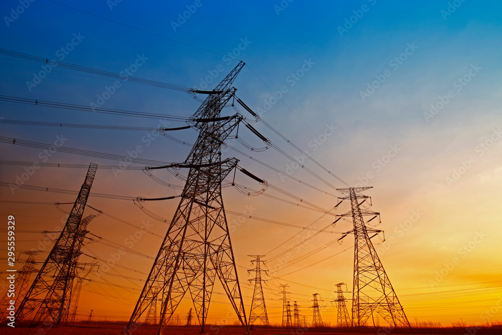 Wire electrical energy at sunset Wire electrical energy at sunset