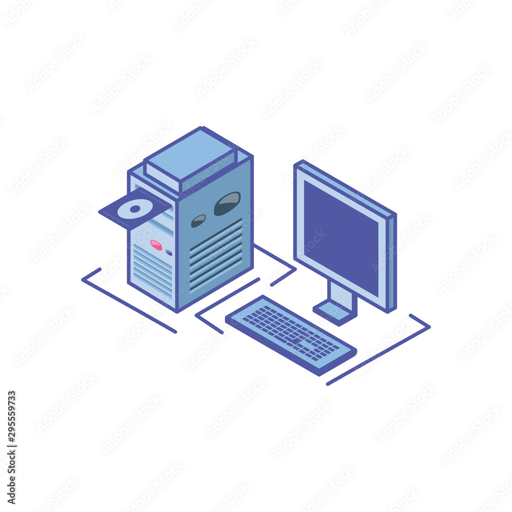 desktop computer screen with keyboard and server equipment desktop computer screen with keyboard and server equipment