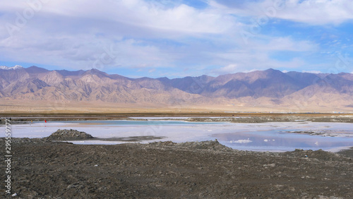 Beautiful nature landscape view of Emerald Salt Lake in Qinghai China