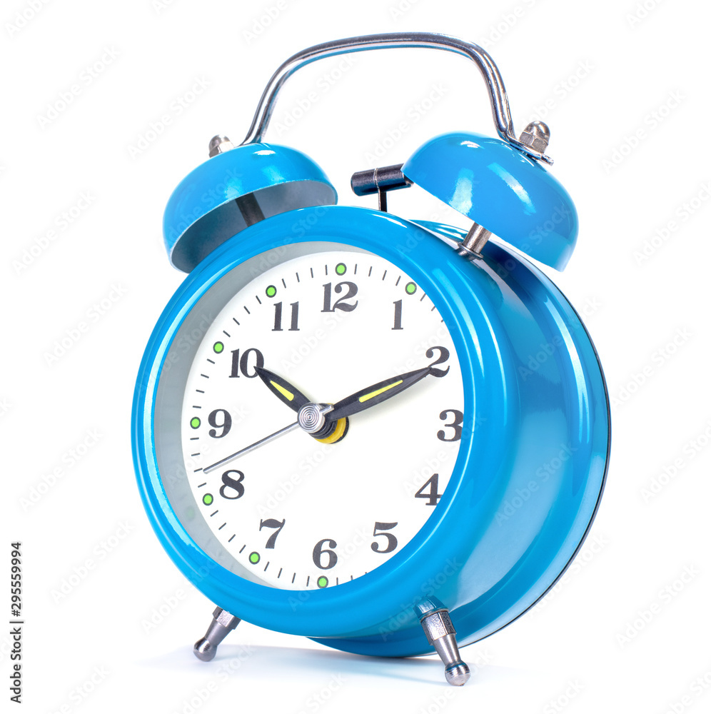 old-fachioned blue alarm clock isolated on white background old-fachioned blue alarm clock isolated on white background