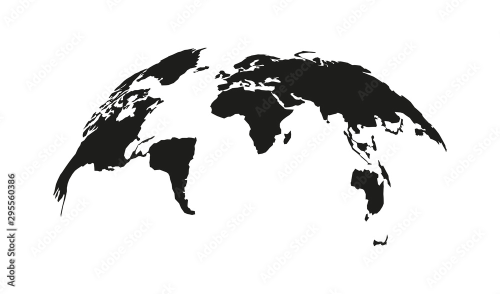 Fototapeta curved map of the world in black, vector