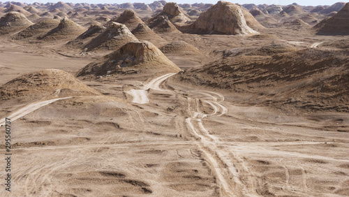 Beautiful landscape view of Yardang landform and sunny blue sky in Dunhuang Gansu China