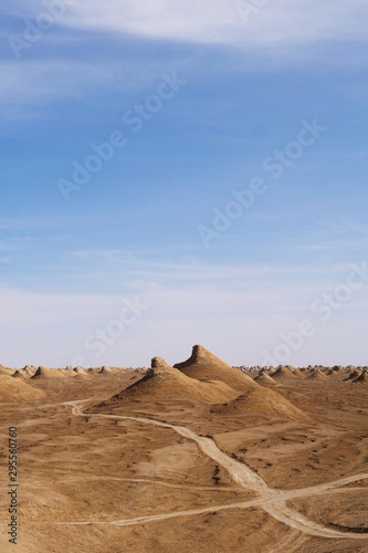 Beautiful landscape view of Yardang landform and sunny blue sky in Dunhuang Gansu China