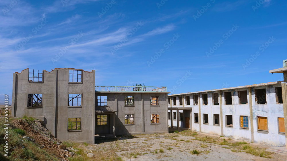 Landscape view of desert small town, a filming location in Gansu China Landscape view of desert small town, a filming location in Gansu China