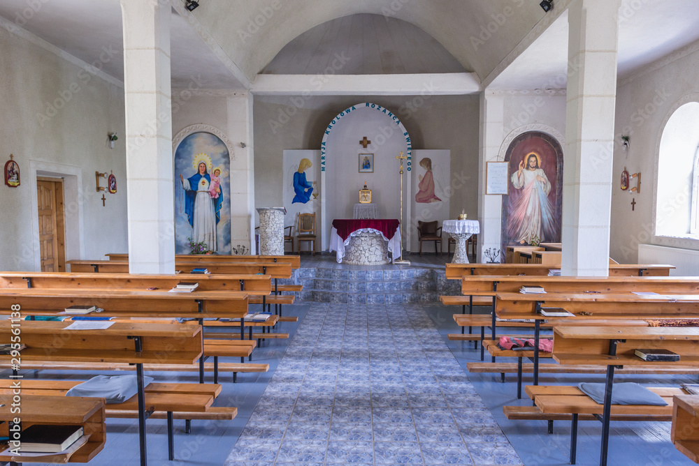 Interior of Roman Catholic church in Polish village Stircea in Moldova