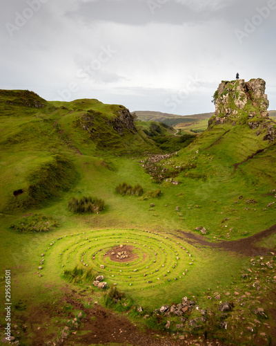 Fairy Glen, Isle of Skye with man in kilt on Castle ROck
