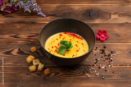 delicate cream soup of red lentils with cream-based vegetables